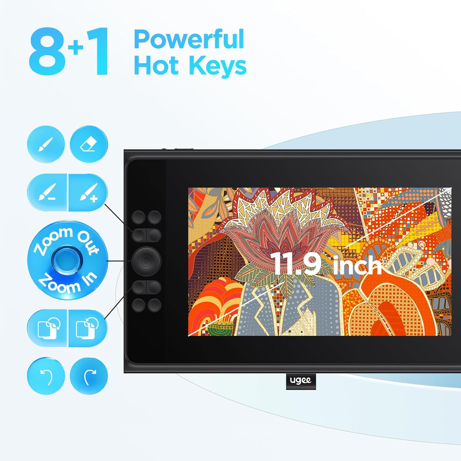 UGEE UE12P 147% sRGB 11.9 inch Drawing Tablet with Screen, Art Tablet with Full-Laminated Screen
