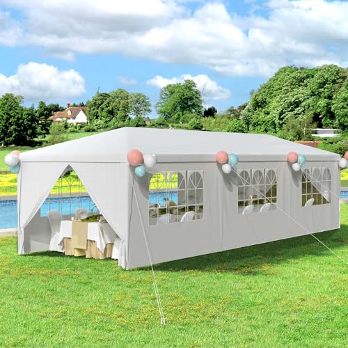 YOLENY 10x30 Ft Outdoor Party Canopy, Waterproof Heavy Duty Wedding Tent with 6 Sidewalls & 2 Zippered Doors, Event Tent for Birthday, Patio, BBQ
