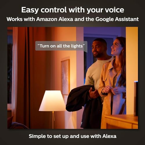 Philips Hue 75W A19 White and Color Ambiance LED Smart Color-Changing Bulb - Pack of 4 - E26 Indoor - Control with Hue App - Compatible with Alexa