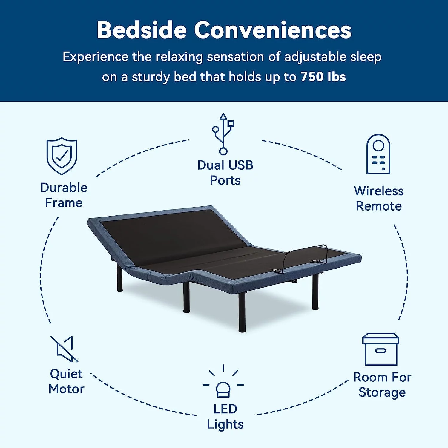 Hcore Adjustable Bed Base,Bed Frame with Head and Foot Incline,Anti-Snore,Zero Gravity, Quiet Motor,Under Bed Lighting,Wireless Remote Control