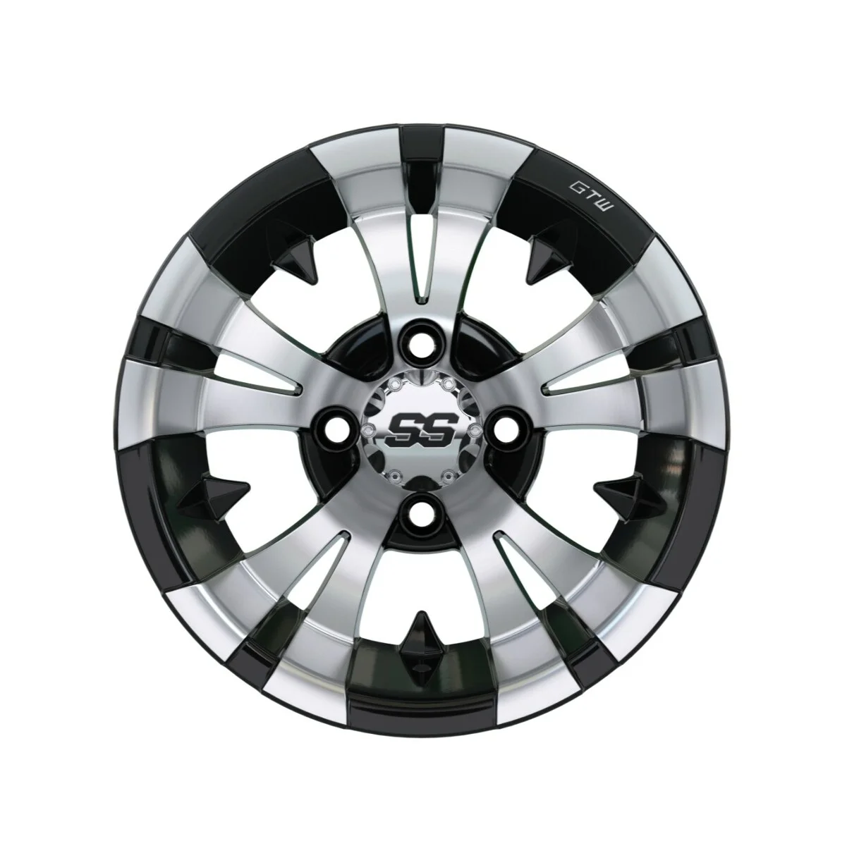 GTW Vampire 12 inch Black/Machined Golf Cart Wheel on 215/35-12 (18") Golf Cart Tire | Set of 4