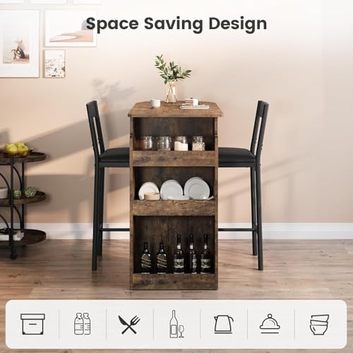 GAOMON Small Kitchen Table for 2, Stylish Bar Table and Chairs Set with Storage Shelves, Perfect for Breakfast Nook or Dining Area
