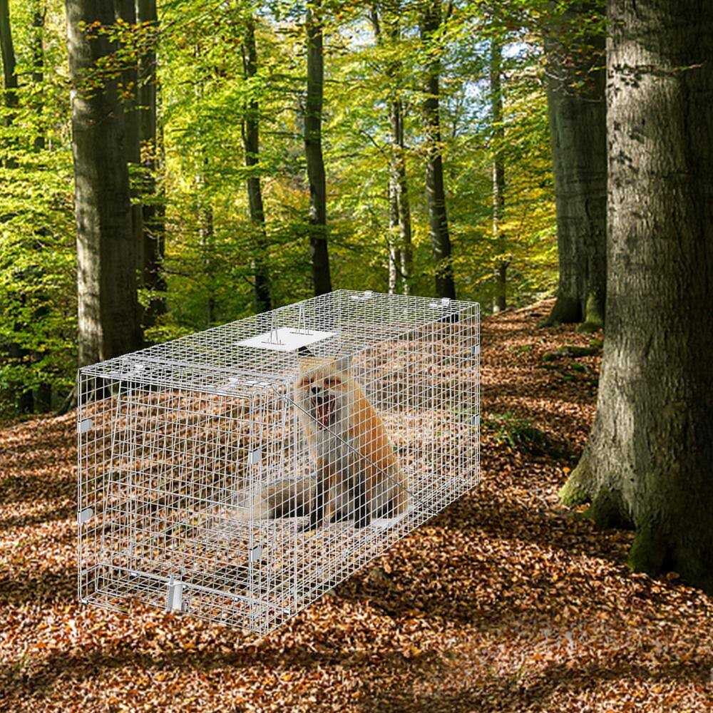 VEVOR 50 x 20 x 26 in. Live Animal Cage Trap Humane Cat Trap Galvanized Iron Folding Animal Trap with Handle for Stray Dogs