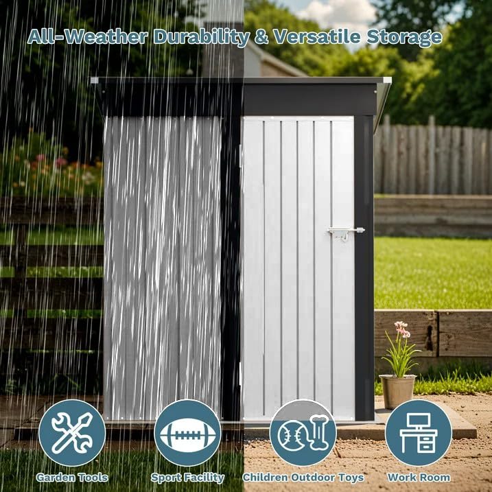 Greesum 5×3 FT Outdoor Storage Shed, Metal Storaged Sheds Without Floor, Tool Sheds with Lockable Doors and Sloping Roof for Garden, Patio, Backyard
