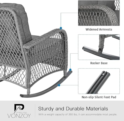 Patio Furniture Set 3 Pieces, Wicker Rocking Bistro Set with Thick Cushions, Outdoor Rocker Chairs and Coffee Table for Porch