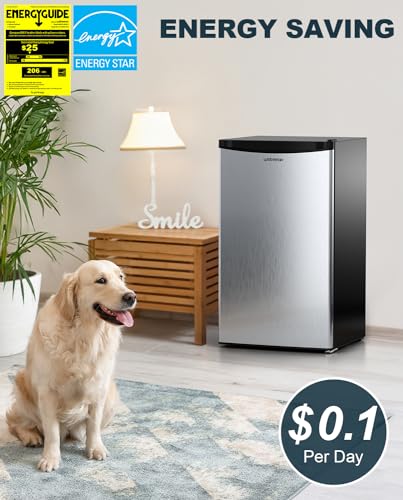 Upstreman 3.2 Cu.Ft Mini Fridge with Freezer, Single Door Mini Fridge, Dorm Fridge, Adjustable Thermostat, Mini Refrigerator for Bedroom, Office