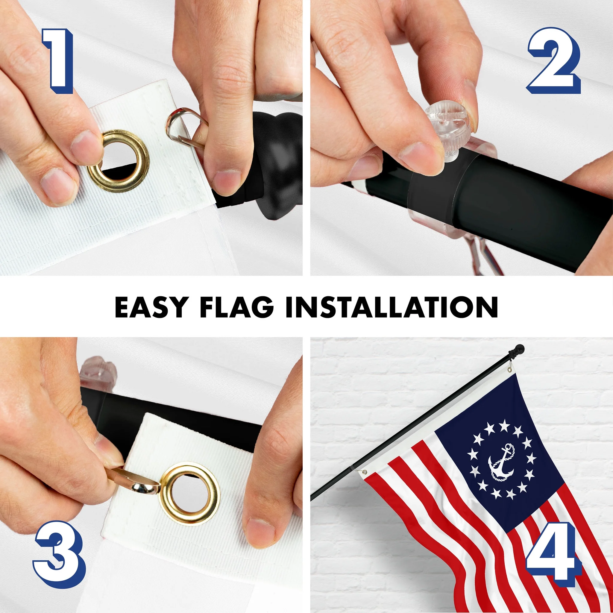 G128 Combo Pack: 6 Ft Tangle Free Aluminum Spinning Flagpole (Black) & American USA Yacht Ensign Flag 3x5 Ft