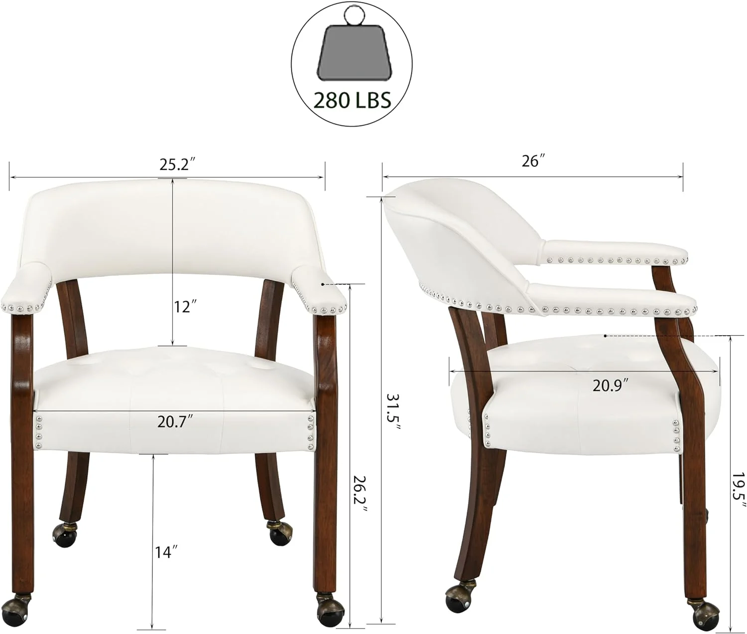 Dining Chairs With Casters And Arms, Rolling Dining Chairs With Wheels, Accent Game Chairs, Solid Wood Caption's Chairs Office Desk Chairs