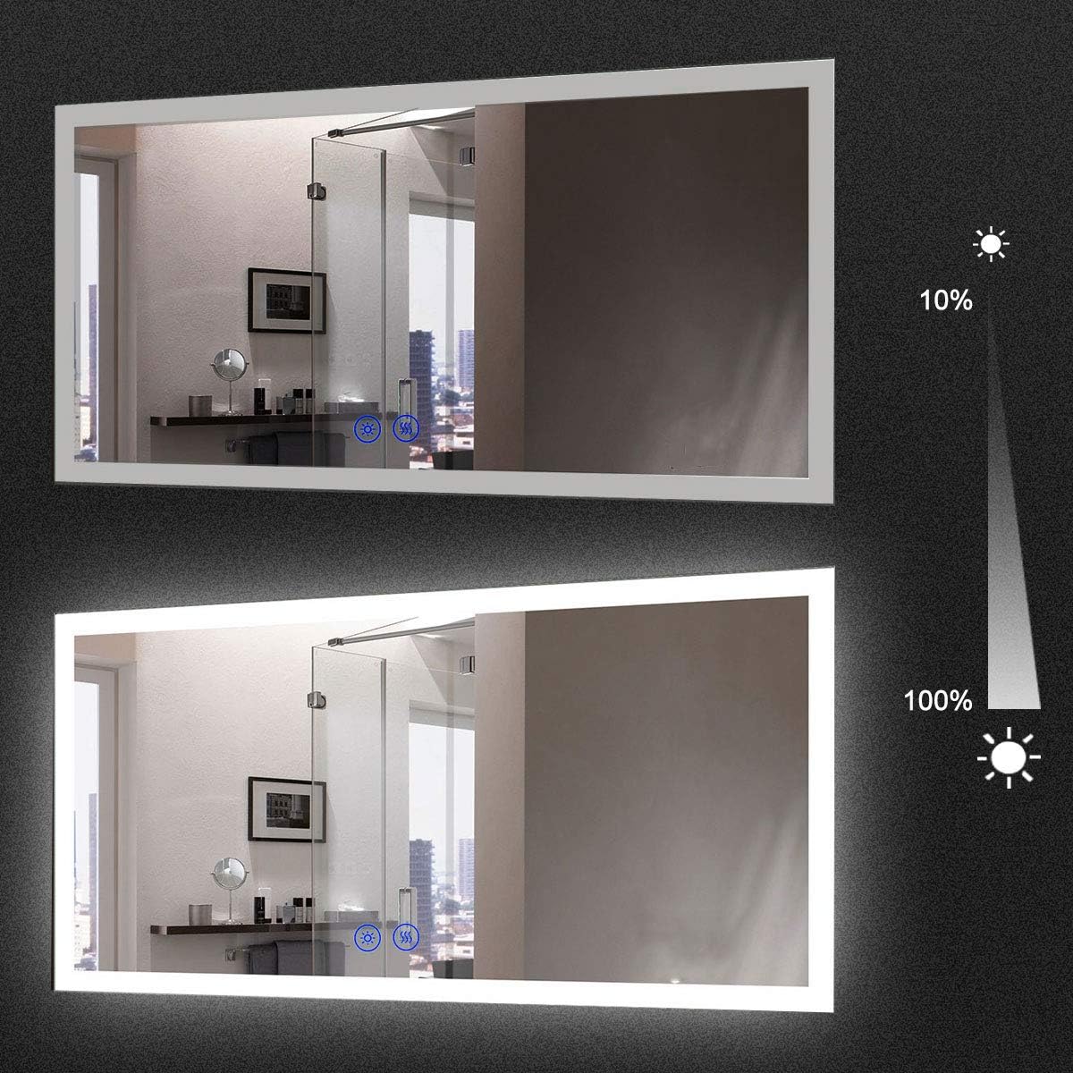 Dimmable LED Bathroom Mirror with Anti-Fog Function, 36x28 in Vertical & Horizontal Mount Illuminated Mirror with Touch Button, CRI>90