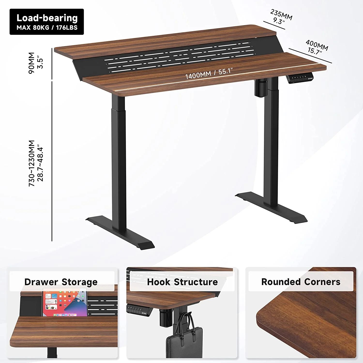 Popular Standing Desk 55x24 Inches Electric Height Adjustable Stand up Desk 2 Tier Sit Stand Home Office Desk Memory Computer Standing Table