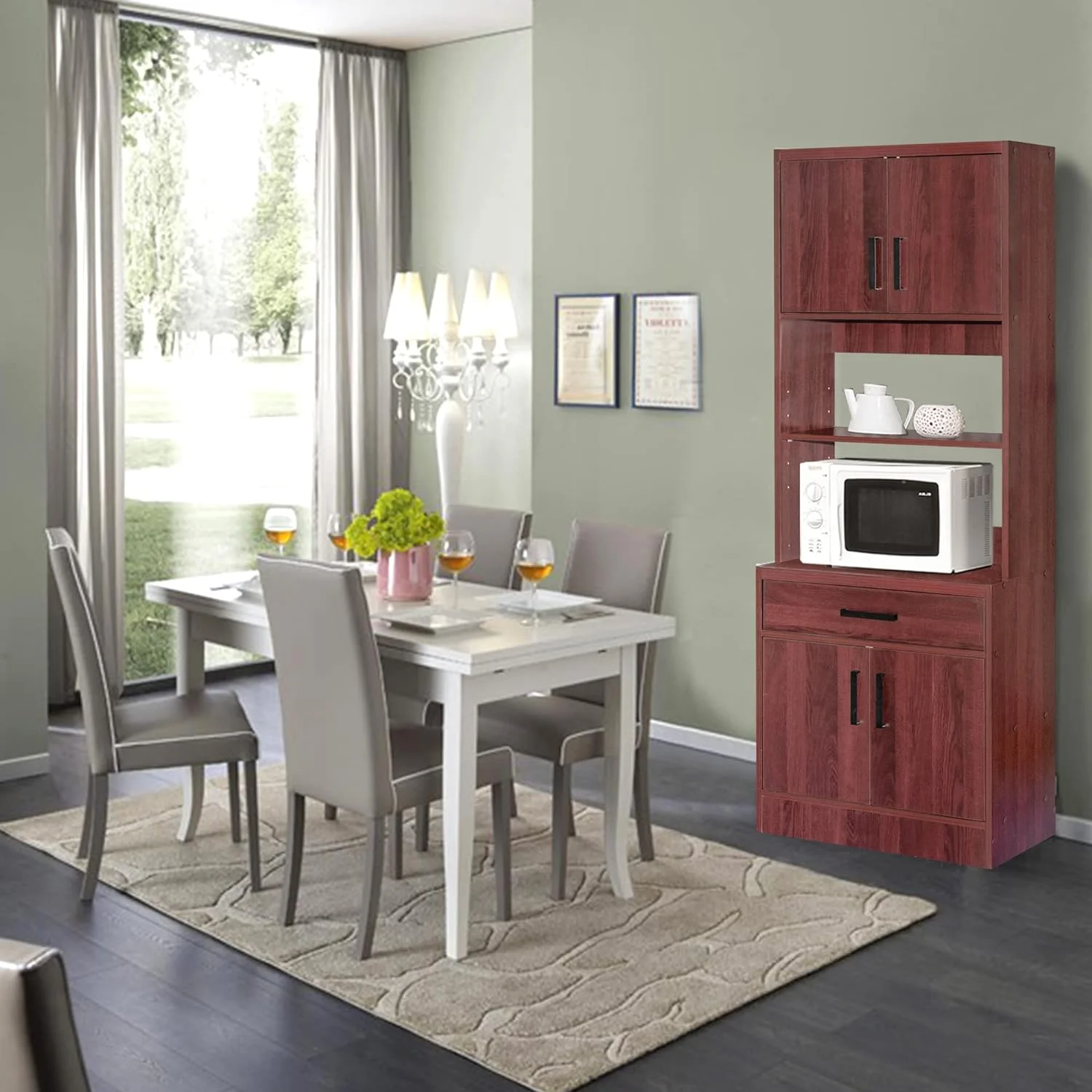 Shelby Tall Wooden Kitchen Pantry In Mahogany