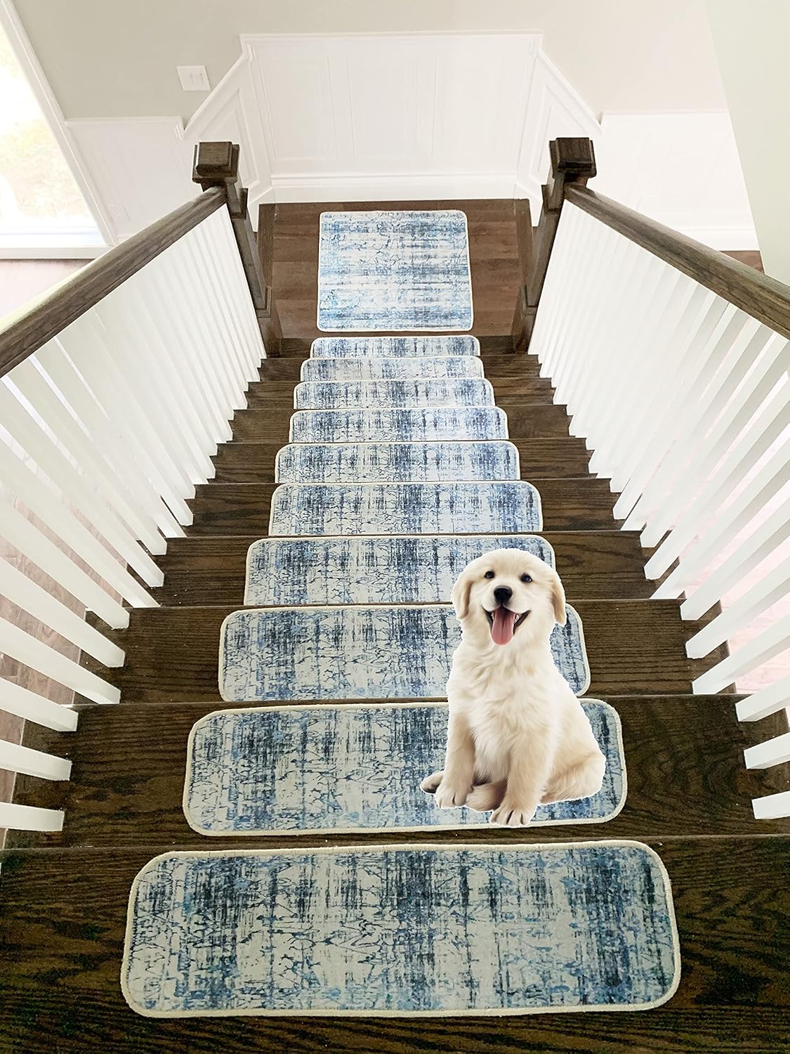 Benissimo, 13+1 Stair Treads Carpet, Landing Slip Resistant Stair Rugs, Cotton, Modern Printed Design, Soft Runner for Indoor Wooden Step