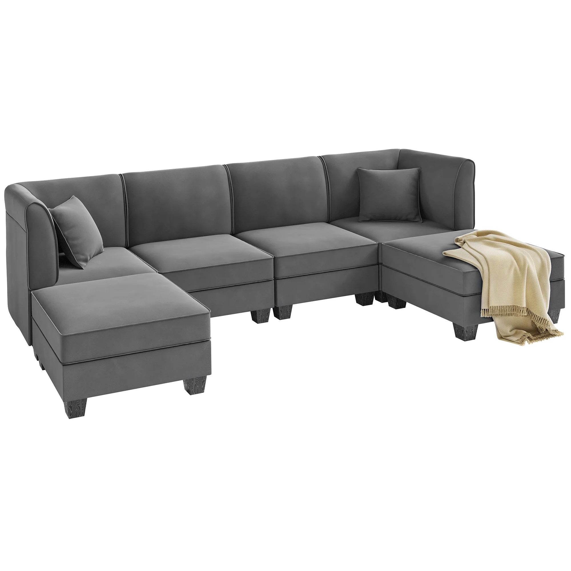 Walsunny Modular Sectional Sofa with Reversible Chaise, U-Shape Convertible Sectional Walsunny Couch with 6 Seats