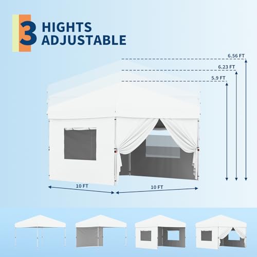 10'x10' Pop Up Canopy Tent with 4Pcs Sidewalls, Portable Instant Commercial Canopy with 4 Stakes, 4 Ropes, 4 Sandbags for Farmers'
