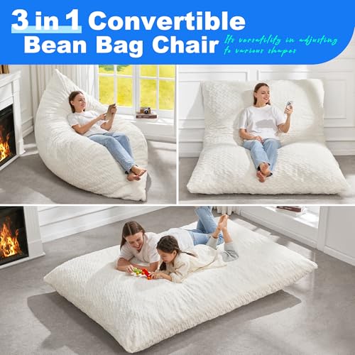 Hobestluk 3 in 1 Bean Bag Chair Giant Bean Bag Chairs Convertible Bean Bag Floor Cushion with Machine Washable Cover