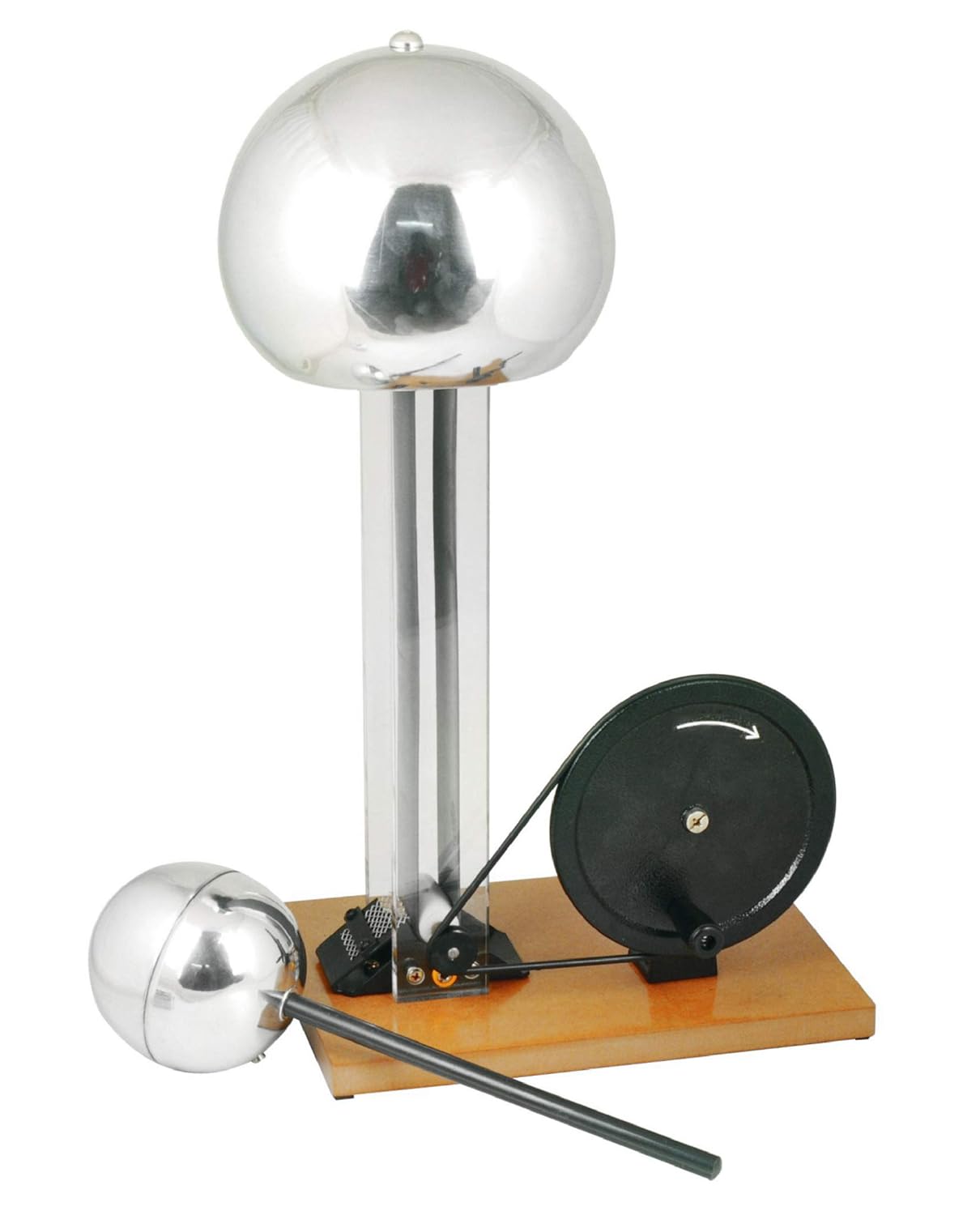 Hand Crank Van De Graaff Generator, 9.8" Sphere - Up to 100,000 Volts - Includes Assembled Base, Discharge Wand & Grounding Wire - 24" Tall