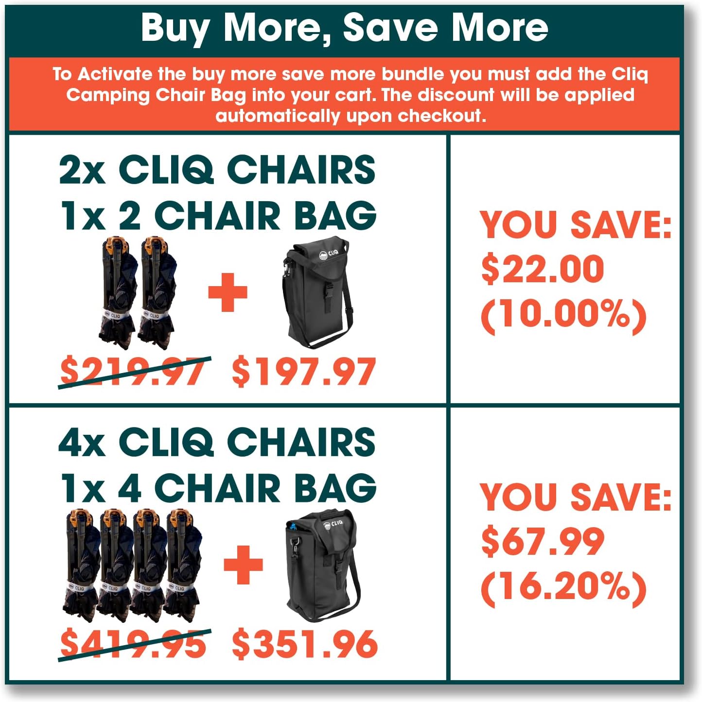 2 Chair Bag for Cliq Camping Chairs - Carry Bag for Cliq Folding Chairs and Beach Chairs (1 Bag)
