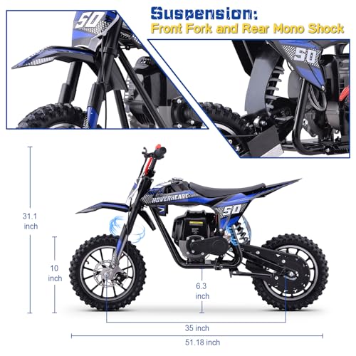 Hoverheart Gas Dirt Bike, 50cc 4-Stroke Gas Powered Kids Off Road Motorcycle (Model-DB4S004) with Off-Road Tire, Suspensions, Disc Brakes