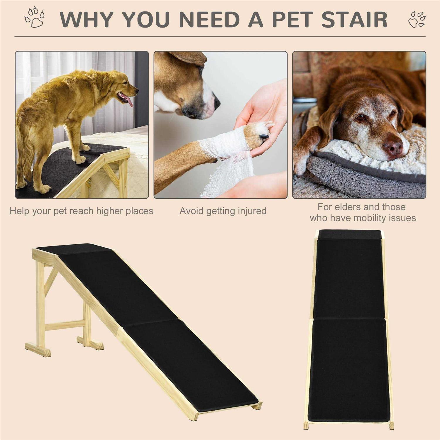PawHut Pet Ramp, Dog Bed Ramp for Dogs with Non-Slip Carpet and Top Platform