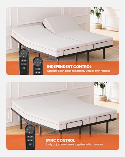 Amada Queen Adjustable Bed Frame with Massage, Head & Foot Incline, Wireless Remote, 4 Built-in USB Ports, LED Night Light, 4 Height-Adjustable Legs