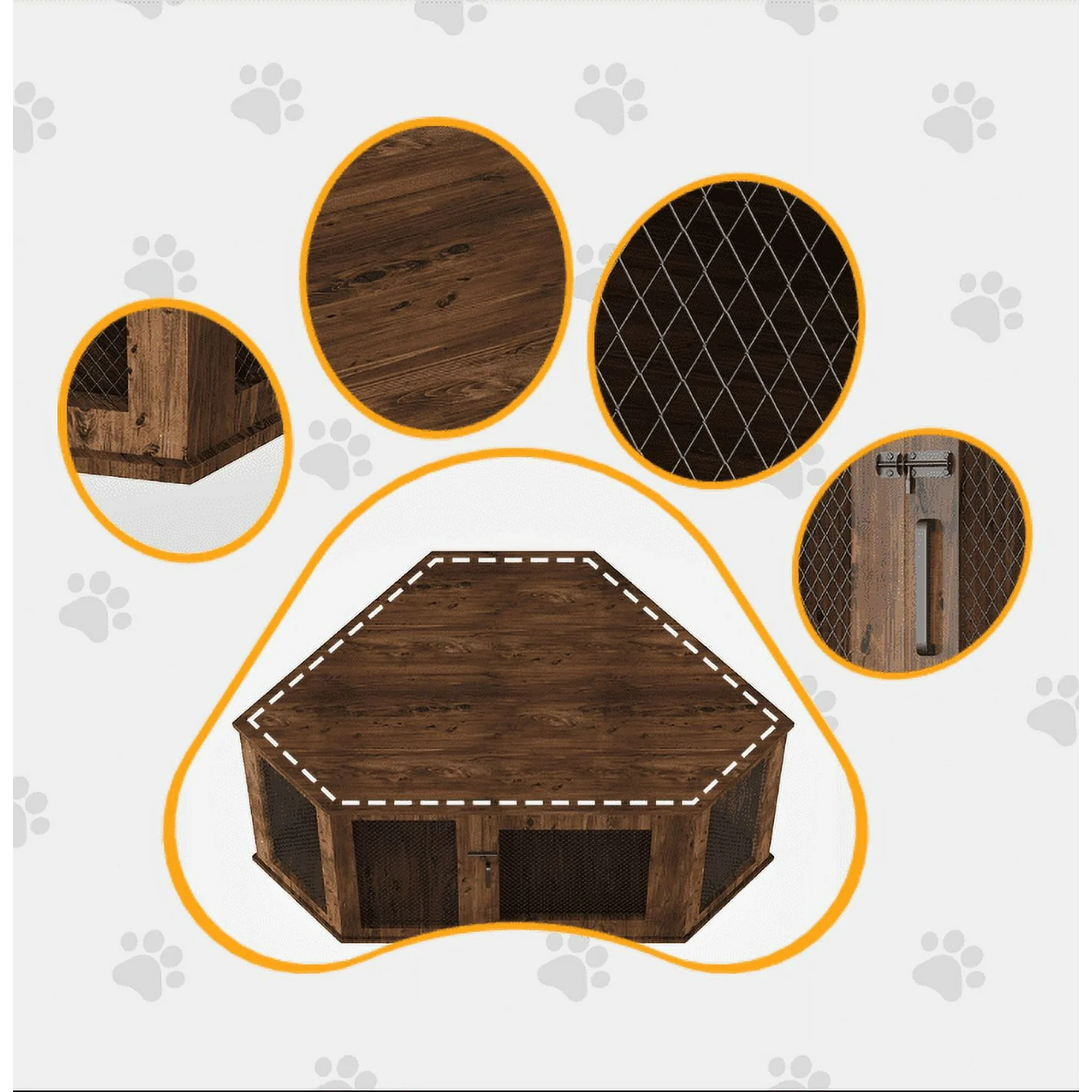 KPIBEST Corner Dog Crate Furniture, Dog Kennel Furniture with Metal Mesh, Wooden Dog Crate End Table, Small Medium Dogs, Brown