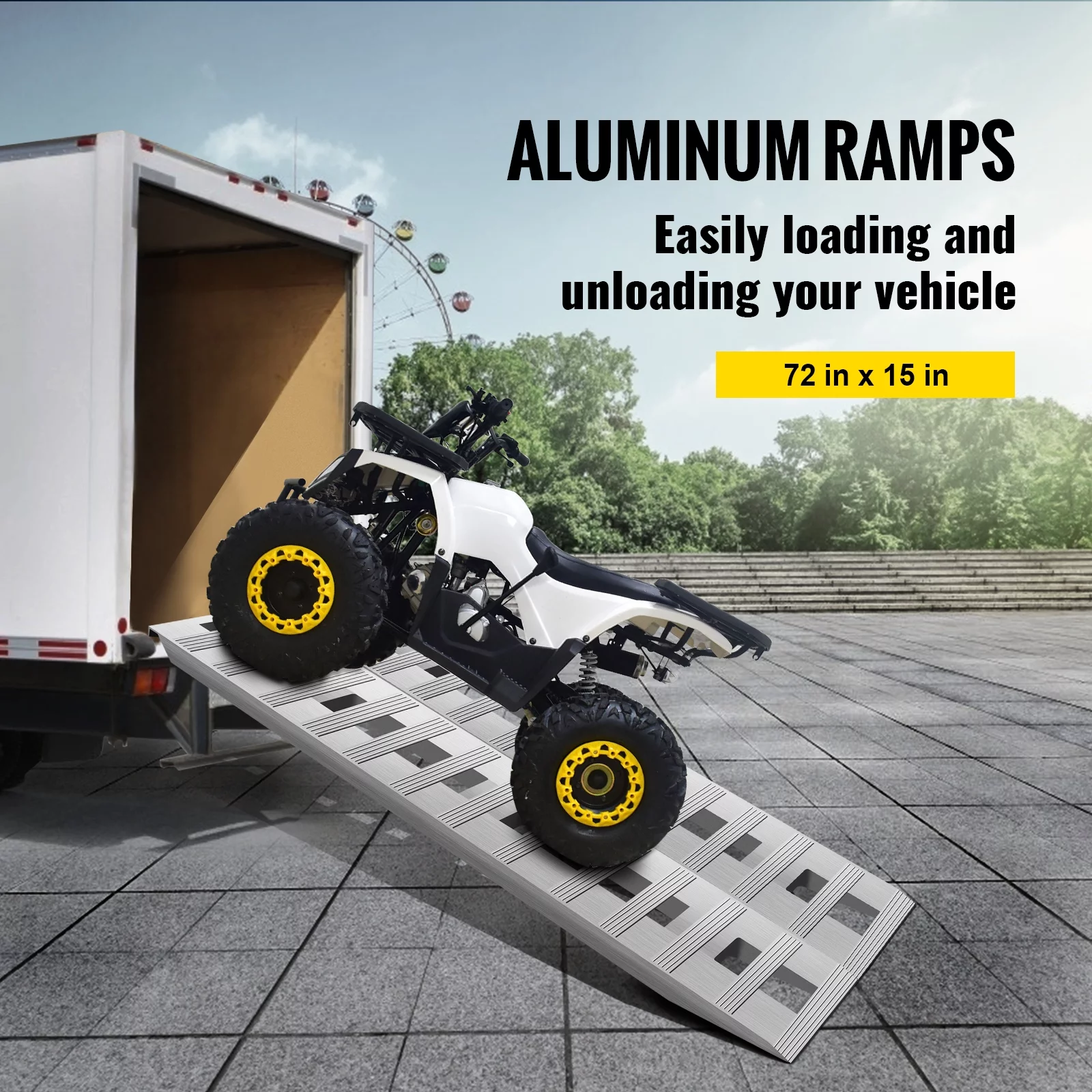 VEVOR Aluminum Loading Ramps 6000 LBS for ATVs, Motorcycles, Mowers, Cars and Truck, 72x15" Heavy Duty Ramps with Treads, 2 Pieces