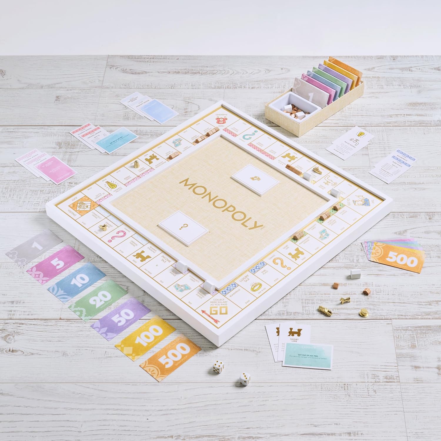 WS Game Company Monopoly Bianco Edition with Foil-Stamped Wood Game Board and Premium Components