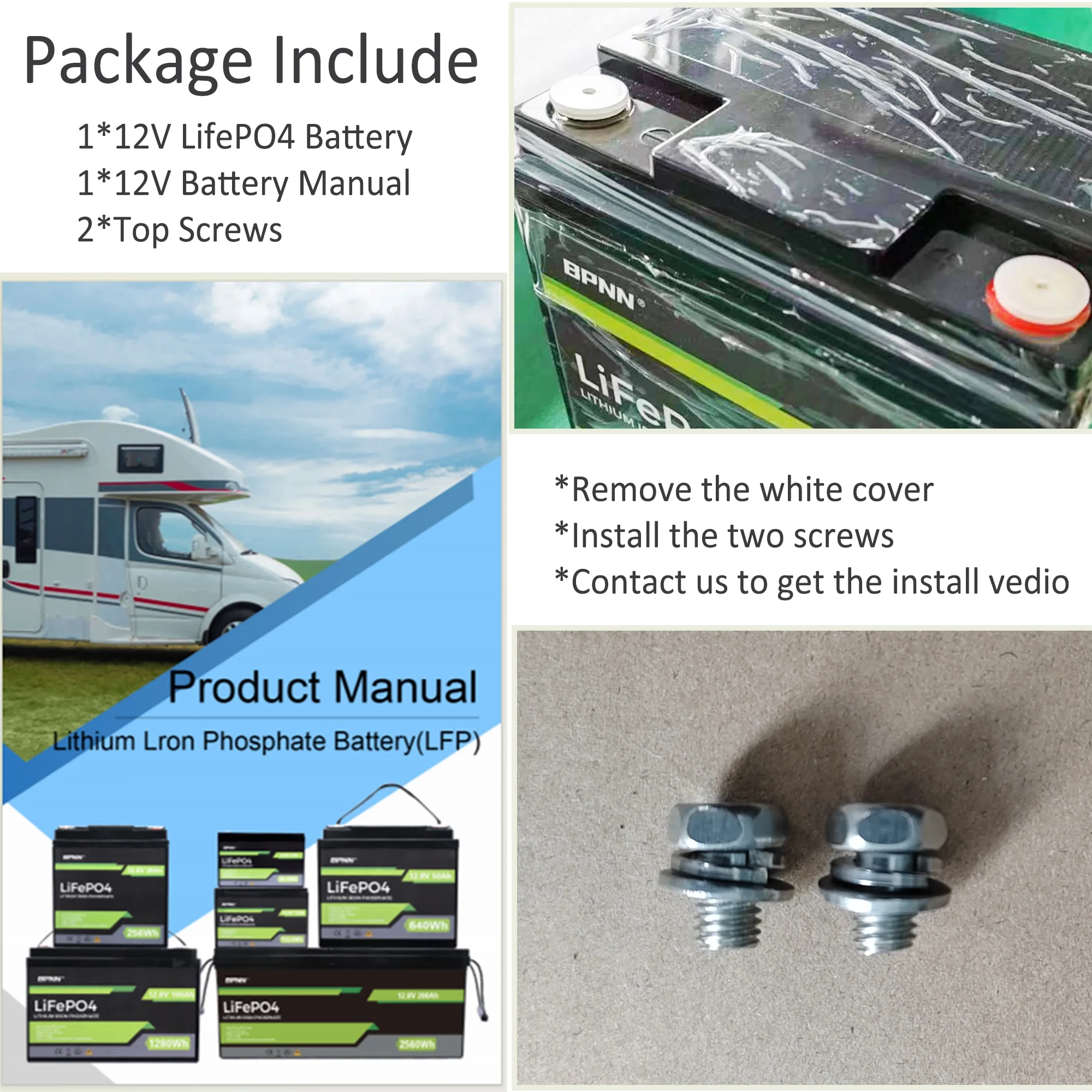BPNN 12V 100Ah LiFePO4 Lithium Battery 4000+ Cycles 12V Battery for RV Home Backup