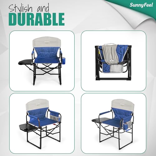 SUNNYFEEL Oversized Camping Directors Chair 2 Pack, Portable Folding Lawn Chairs for Adults Heavy Duty with Side Table,Pocket for Beach, Fishing
