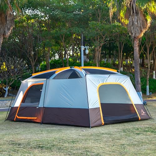 KTT Extra Large Tent 10-12-14 Person(Style-B),Family Cabin Tents,2 Rooms,3 Doors and 3 Windows with Mesh,Straight Wall,Waterproof,Double Layer