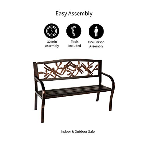 Evergreen Garden Sunflower Garden Bench Outdoors & Indoors | Cast Iron Metal Patio Bench | Outdoor Seating Furniture | Seats for Park, Porch, Deck