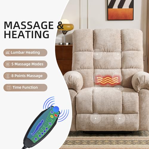 Oversized Power Lift Recliner Chair with Massage and Heat for Elderly, 26" Extra Wide Lift Chair for Big and Tall
