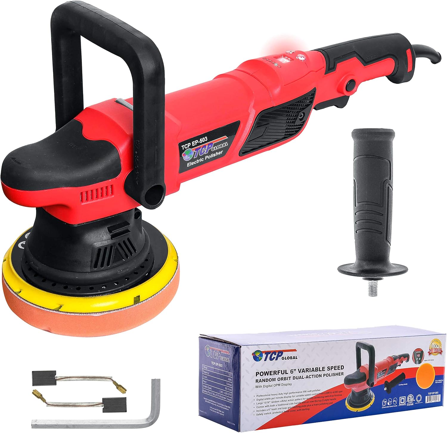 TCP Global Heavy Duty 6 Variable Speed Random Orbit Dual-Action Polisher, Digital OPM Display - Professional High Performance Buffer