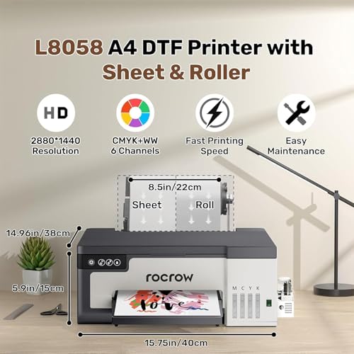 L8 DTF Printer, A4 Transfer Printing Machine with White Ink Mixing, Automatic Cleaning for DIY Print, Customized Printing, Includes Heat Press, Ink