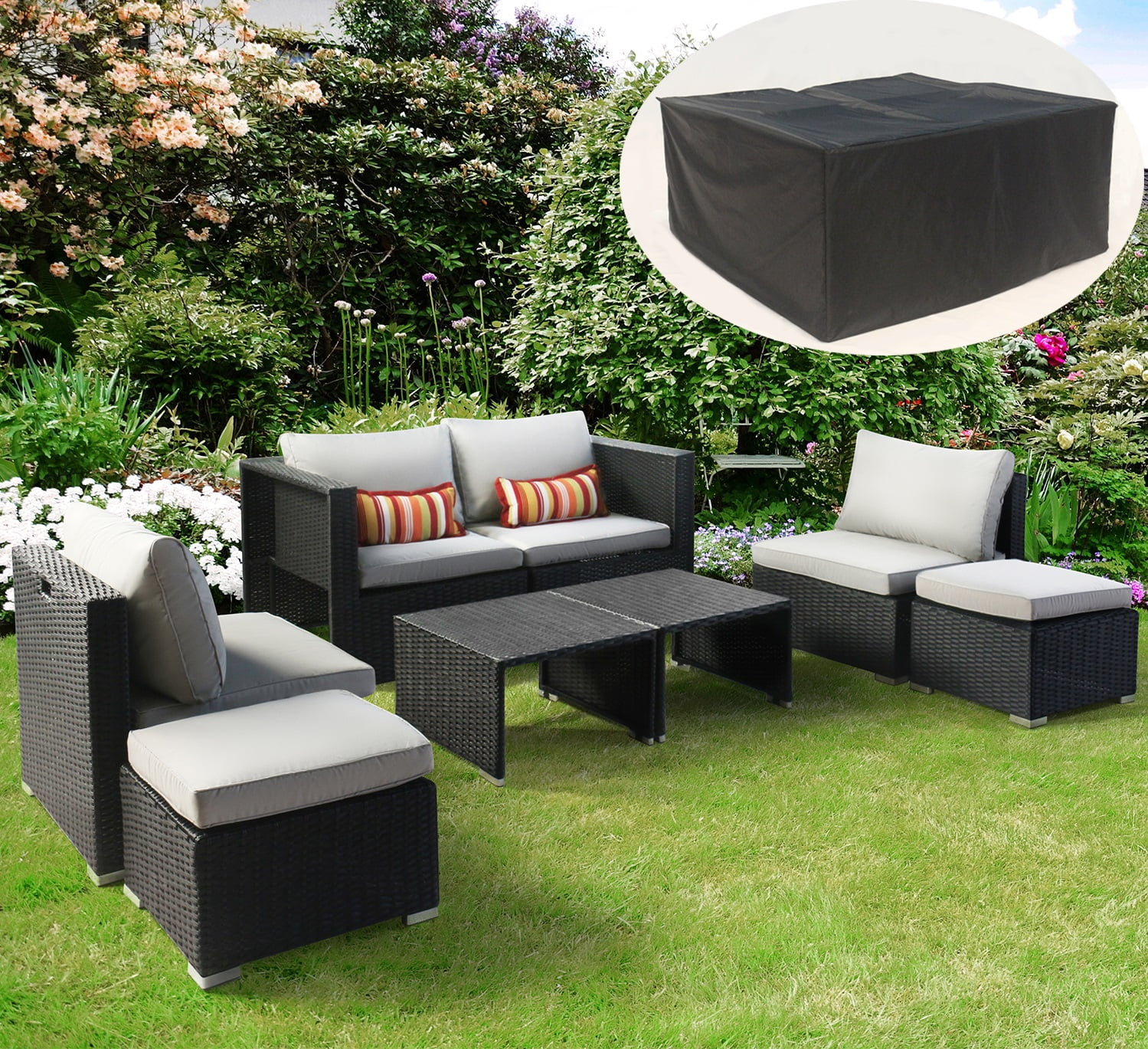 8 PCS Fully Assembled Patio Furniture Sets Outdoor Sectional Sofa Furniture Outside Couch Conversation Sets Space Saving Deep Seating with Back