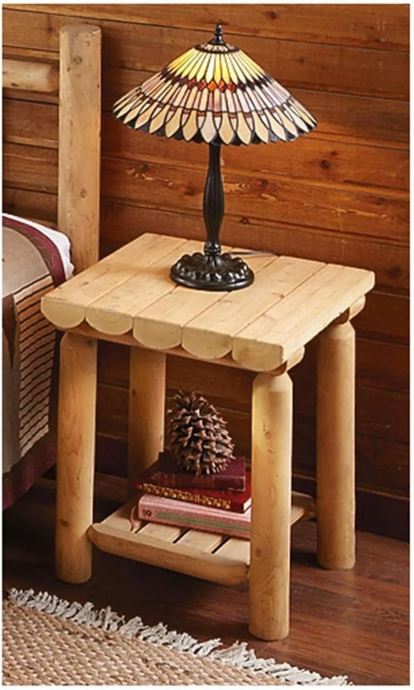 RUNFAYBIU Cedar Log  Nightstand  Rustic Natural Unfinished Wood End Tables for Bedroom  Living Room Couch  Cabin