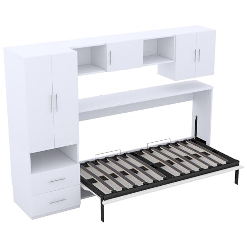 Harper & Bright Designs Twin Size Murphy Bed Cabinet Wall Bed Chest with Storage Shelves