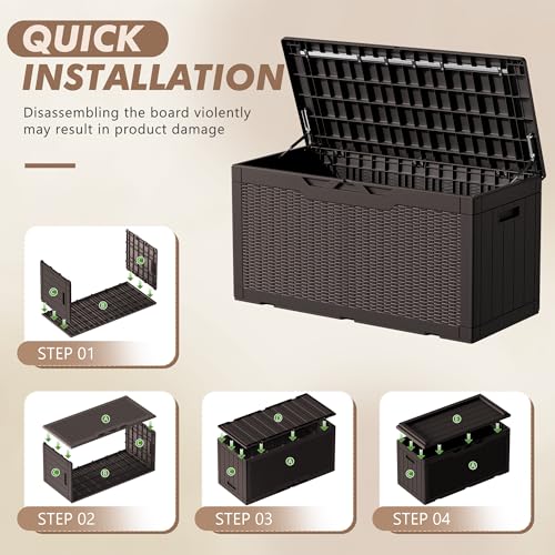 Devoko 120 Gallon Deck Box Resin Outdoor Storage Box Waterproof for Patio, Large Outdoor Storage Bench Lockable for Outside (Black)