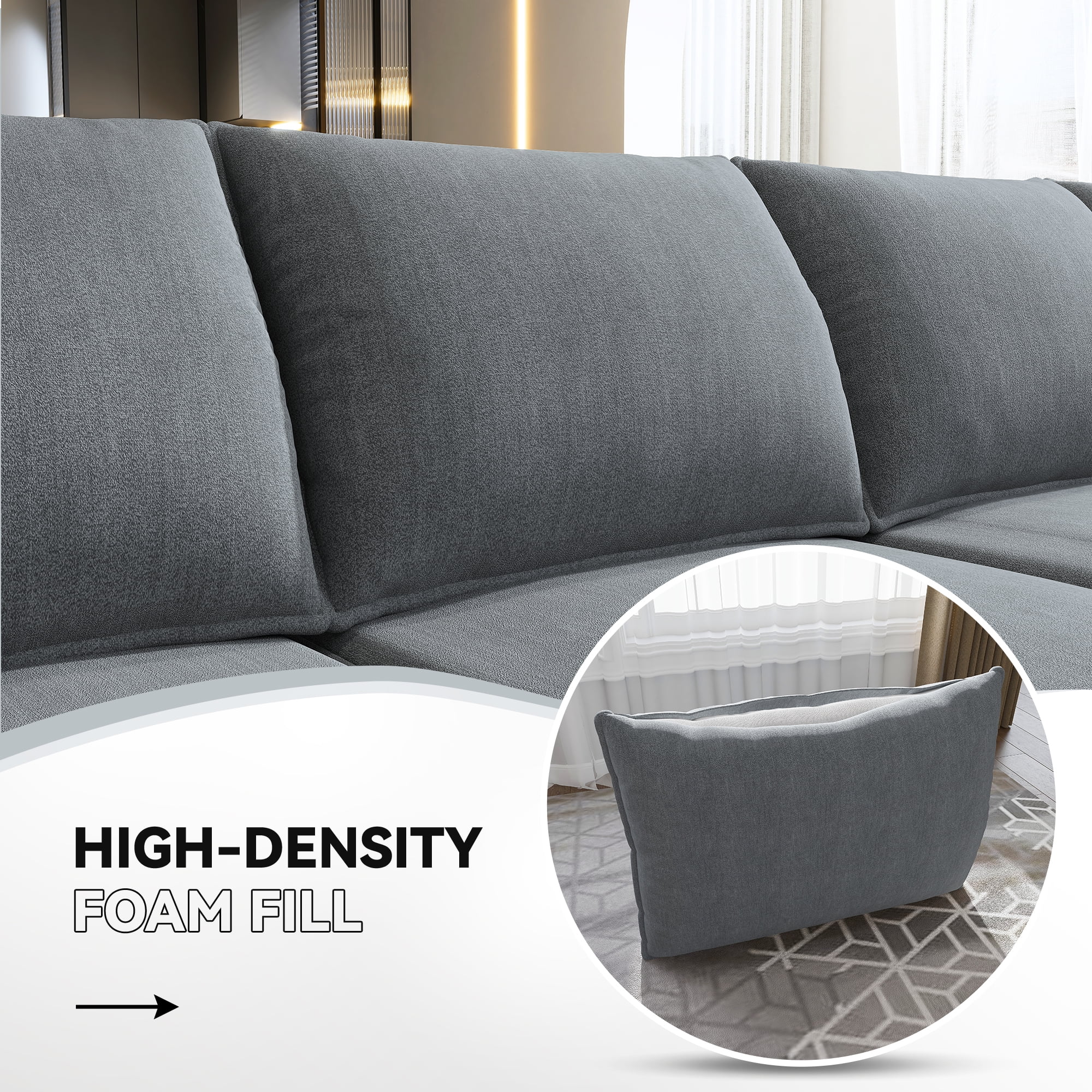 HONBAY Modern Sectional Convertible Sofa Sleeper Bed with Storage Ottomans for Living Room, Bluish Grey