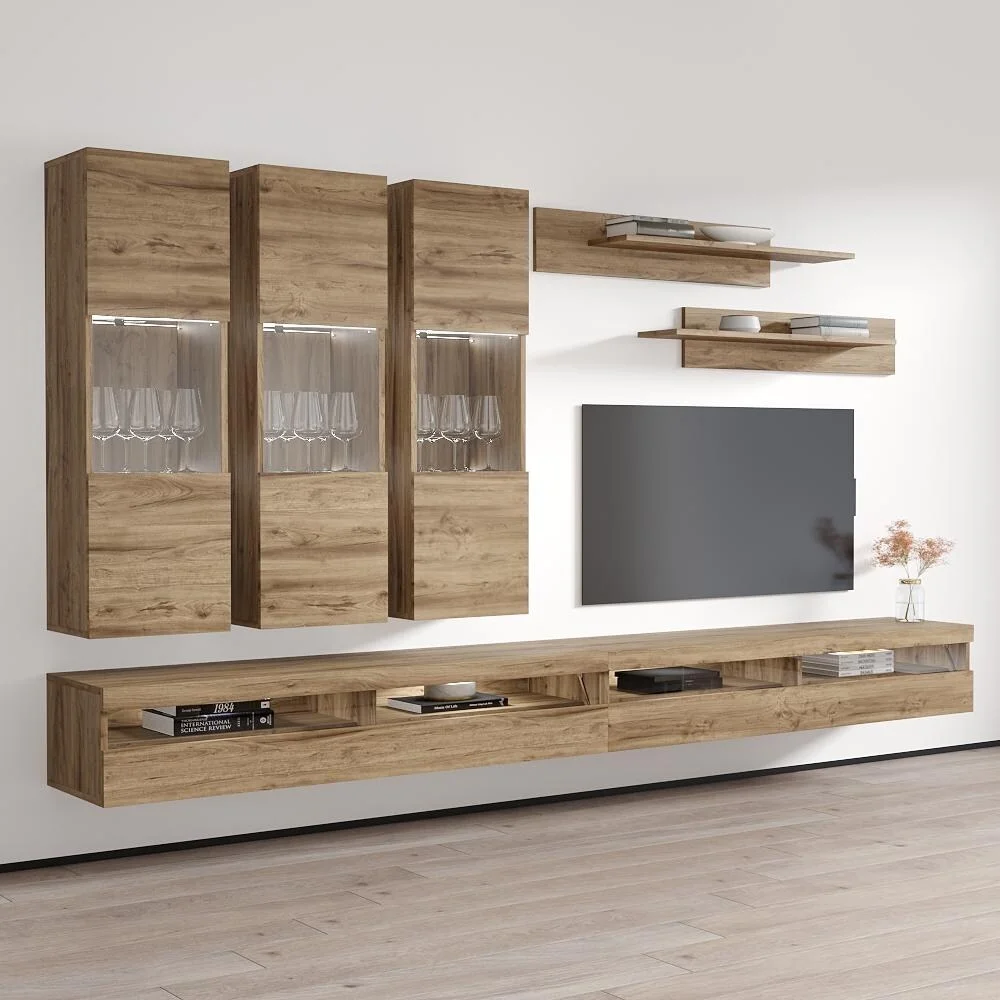 Meble Furniture Fly E2 35TV Wall Mounted Floating Modern Entertainment Center Oak