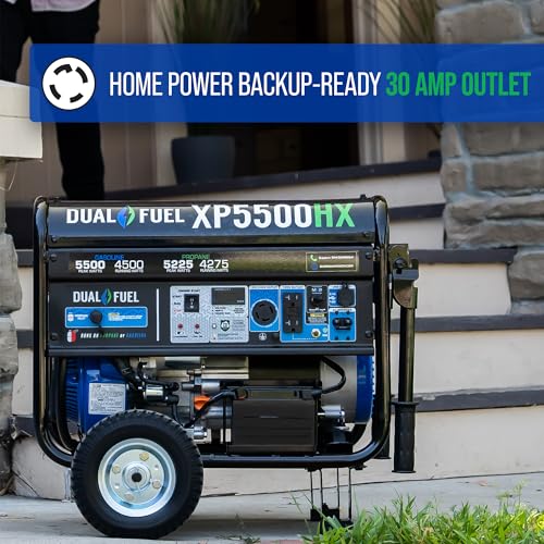 DuroMax XP13000HXT 13,000-Watt 500cc Tri Fuel Gas Propane Natural Gas Portable Generator with CO Alert, Black/Blue