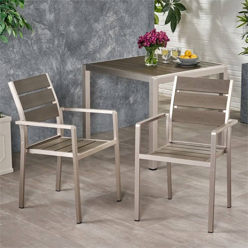 Noble House Cape Coral Outdoor Aluminum Dining Chair in Gray (Set of 2)