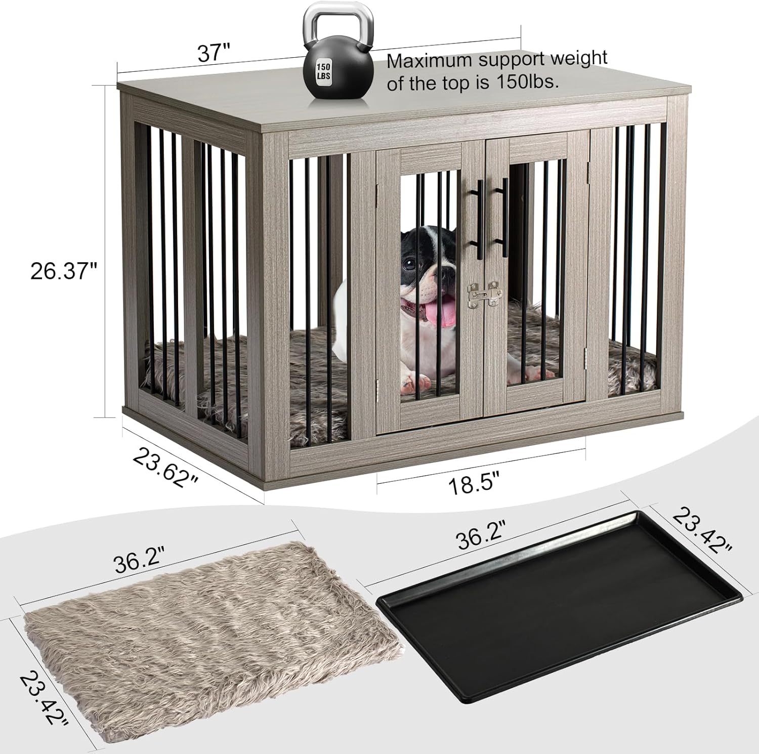 Furniture Style Dog Crate Medium with Waterproof, Machine Washable Dog Bed, a Decorative End Table Bedside Table, Indoor Wooden Kennel