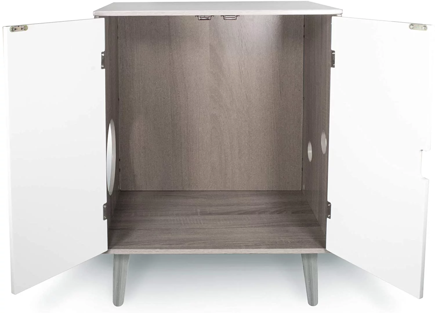 Penn-Plax Cat Walk Furniture: Contemporary Home Cat Litter Hide-Away Cabinet &ndash; Grey Wood Grain with White Doors