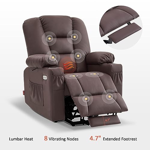 MCombo Small Power Lift Recliner Chair with Massage and Heat for Petite People, Cup Holders, USB Ports, Side Pockets, Faux Leather 7569 (Small