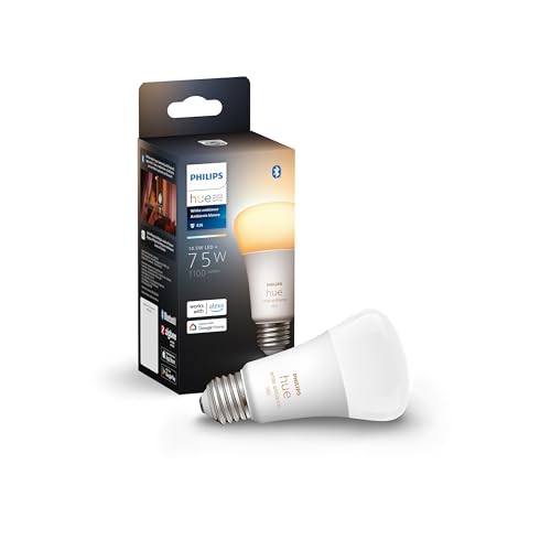 Philips Hue 75W A19 White and Color Ambiance LED Smart Color-Changing Bulb - Pack of 4 - E26 Indoor - Control with Hue App - Compatible with Alexa