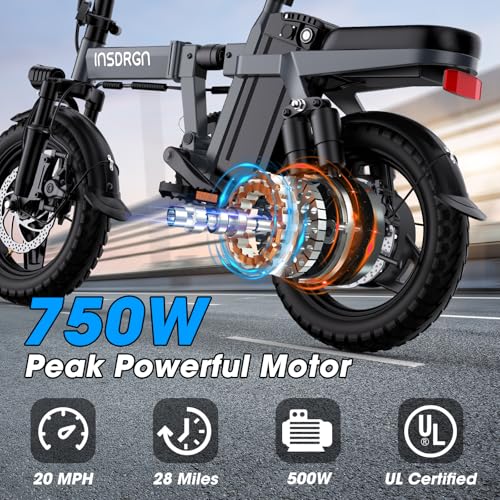Electric Bike for Adults,14" Folding Adult E Bike with 500W Motor,20 mph,28 Miles Range,Advanced 9-Point Suspension & Pro-Level 44.99% Brake Ratio