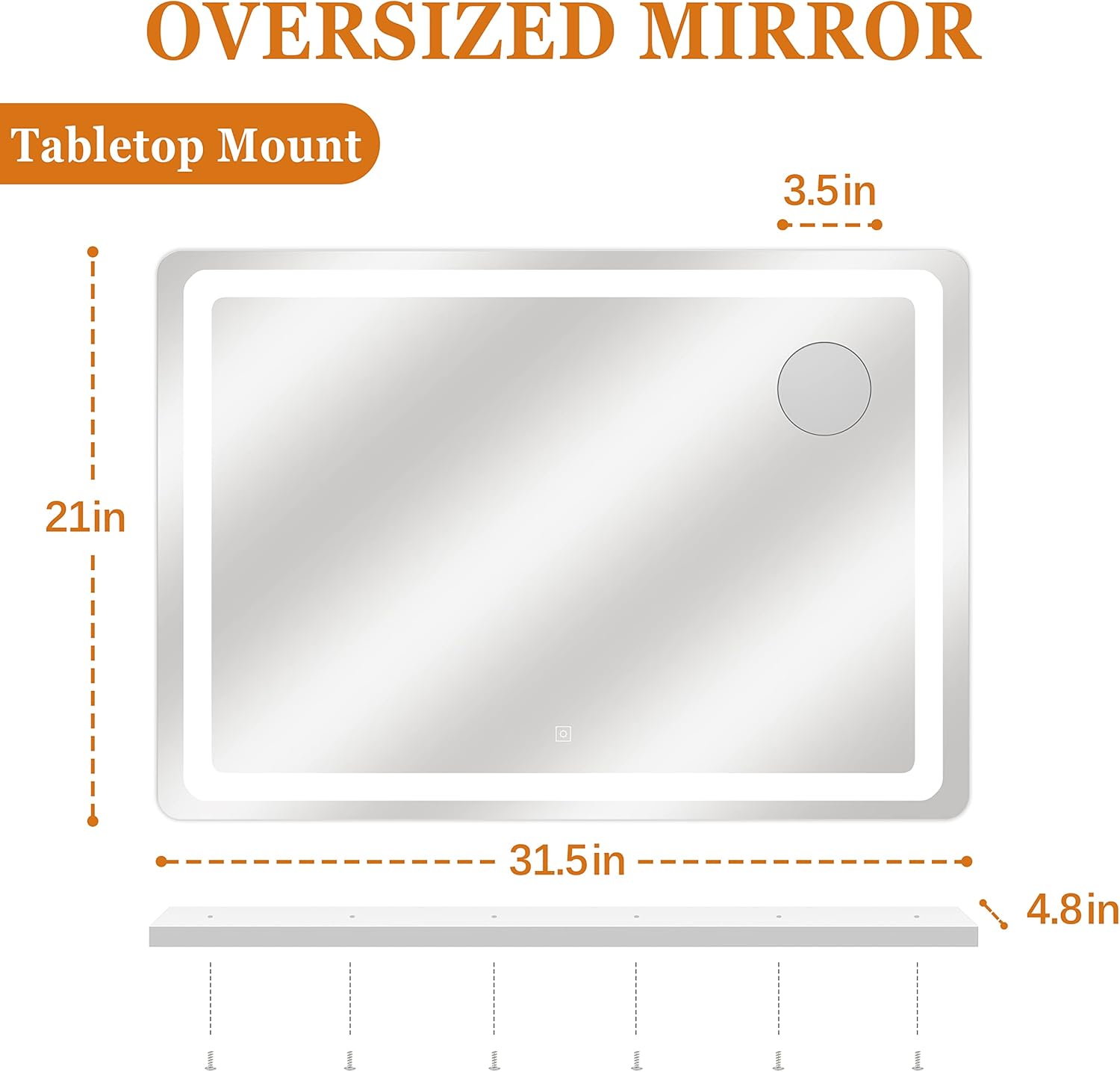 Vierose Large Vanity Mirror with Lights, 31"x 21" Extra Big Makeup Mirror with Light Strip, Oversized Light up Mirror for Desk
