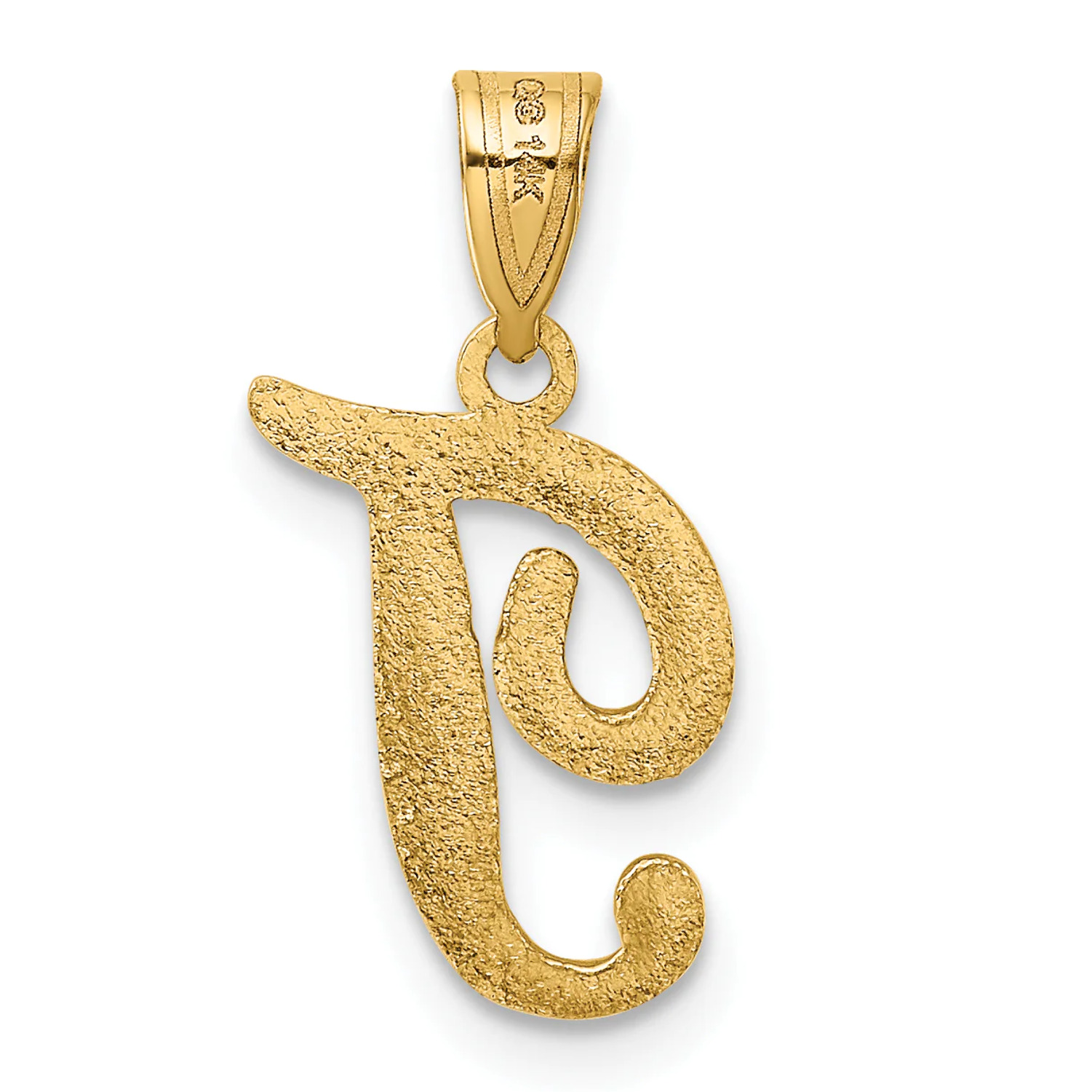 Finest Gold 14K Yellow Gold Script Letter T Initial Pendant