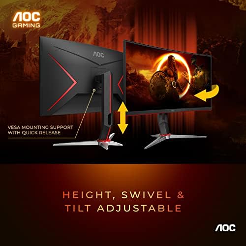 AOC C27G2Z 27" Curved Frameless Ultra-Fast Gaming Monitor, FHD 1080p, 0.5ms 240Hz, FreeSync, 2x HDMI 2.0, 1x Display Port, Height Adjustable